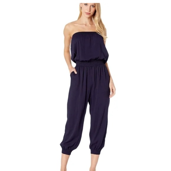 bishop + young Blue Strapless Jumpsuit with Elastic Cuffs - Picture 1 of 5